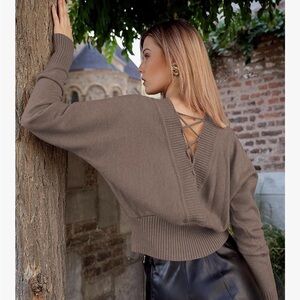Women's V-Neck Buttoned Sweater - Brown
